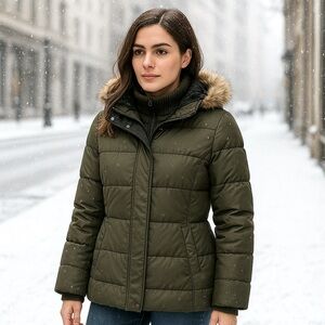 Jessica Simpson Dark Green Down Puffer Jacket Size Large